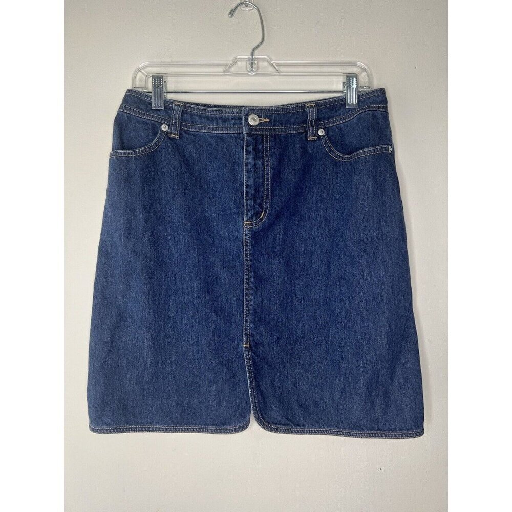 Lands End Denim Jean Midi Skirt Dark Wash Sz 10 Petite